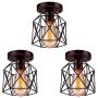 Tipace Industrial Vintage Semi-Flush Mount Ceiling Light, Rustic Metal Cage Close to Ceiling Light Fixture Brown for Hallway Stairway Bedroom Kitchen Farmhouse 3 Pack (Bulbs Not Included)