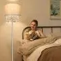 61'' Crystal Floor Lamp LED Standing Lamp Linen Shade Elegant Design Floor Light Tall Upright lamp with LED Bulb for Living Room, Bedroom, Office and Reading(Chrome)