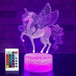 SETIFUNI Unicorn Gifts Unicorn Toys Kids Night Light 16 Colors Changing with Remote 3D Optical Illusion Bedside Lamp as Christmas Gifts Birthday Gifts for Girls