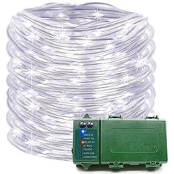 Rope Lights 39 Ft 120 LED Battery Operated String Lights Waterproof Christmas Decorative Fairy Lights for Outdoor Indoor Party Patio Garden Yard Holiday Wedding (White)