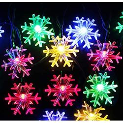 Inngree Solar Christmas String Lights 20 ft 30 LED 8 Modes Solar Snowflake Outdoor Waterproof Powered Fairy String Lights For Home Garden Parties Patio Yard Christmas Tree Decorations (1Pack,Multicolo