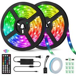 LED Strip Lights 32.8ft, KeShi RGB Color Changing Flexible Tape Lights, 300 LEDs 5050 IP65 Waterproof Light Strip Kit, Music Sync Rope Lights with 44-Key IR Remote Control, for Home Decoration