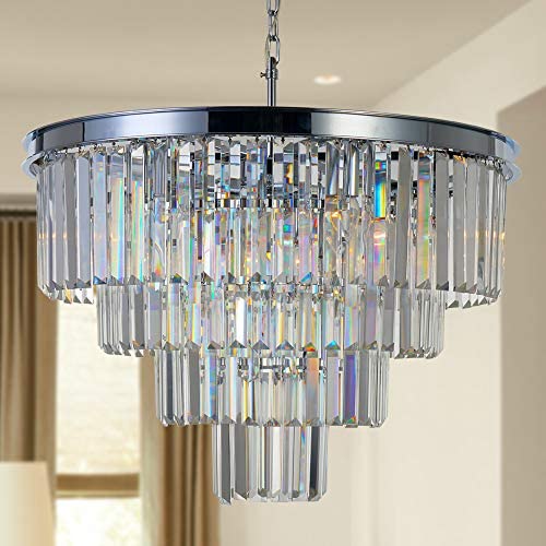 MEELIGHTING Chrome Crystal Modern Contemporary Chandeliers Pendant Ceiling Light 4-Tier Chandelier Lighting for Dining Room Living Room Bedroom Girls Room 9 Lights Dia 23.6''