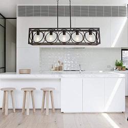 TODOLUZ Farmhouse 5-Light Rectangle Chandelier in Oil Rubbed Bronze Linear Pendant Light Fixture for Dining Room Kitchen Island