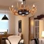 LITFAD 6 Lights Antlers Chandelier Light Fixture Rustic Style Candle Pendant Light Resin and Metal Lodge Hanging Ceiling Light in Brown for Dining Room Living Room Cafe Restaurant