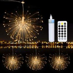 SEVEN LADY Firework-Lights,4 Lights LED Copper Wire Firework String Lights with Rechargeable Power Bank & Remote Control 14 Modes Outdoor Decorative Warm White Lights