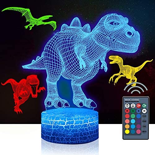 4 Pcs 3D Dinosaur Night Light, 3D Dinosaur Lamp, 16 Color Changing Night Lights, Remote Control Animal Toys Night Light, Bedroom Home for Boys Girls and Kids Birthday Xmas Gift BLUELAMP 8503