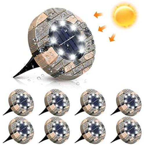 Solar Ground Lights, GLIME 8 LED Disk Solar Lights Solar Ground Lighting Outdoor Upgraded Garden Waterproof Bright In-Ground Lights for Pathway Walkway Driveway Lawn Yard Patio, 8 Pack -White