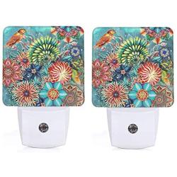 2 PCS Night Light Vintage Floral Night Light Lamp Plug-in LED Nightlights Flower Auto Dusk-to-Dawn Sensor Lamp for Bedroom Bathroom Kitchen Hallway Stairs (Bohemia)