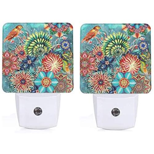 2 PCS Night Light Vintage Floral Night Light Lamp Plug-in LED Nightlights Flower Auto Dusk-to-Dawn Sensor Lamp for Bedroom Bathroom Kitchen Hallway Stairs (Bohemia)