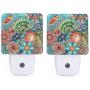 2 PCS Night Light Vintage Floral Night Light Lamp Plug-in LED Nightlights Flower Auto Dusk-to-Dawn Sensor Lamp for Bedroom Bathroom Kitchen Hallway Stairs (Bohemia)