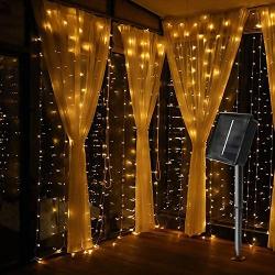 jar-owl 300LED Solar Curtain String Lights Wedding Holidays Party String Lights Waterproof Outdoor Indoor Christmas Light Fairy Lights for Window, House, Lawn, Garden, Patio Landscape Decoration