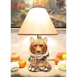 Ebros Wildlife Orange Bengal Tiger Desktop Table Lamp Statue with Tan Fabric Shade As Home Decor of Tigers Jungle Giant Cats Exotic Animals Lighting Accessory