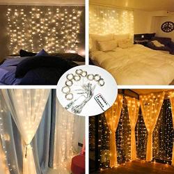 Window Curtain Lights, 8 Modes 300 LEDs USB Plug in Twinkle Fairy LED Copper Wire String Lights for Indoor Outdoor DIY Party Garden Home Festival Holiday Decorations, Warm White