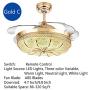 YEELED Light 42 Inch Invisible Reversible Ceiling Fans with 3 Changing Light Color Retractable Ceiling Fan Chandelier with Remote Control for Indoor Living Room Bedroom Dining Room Ceiling Light Kits with Fans (42 Inch, Gold-01)