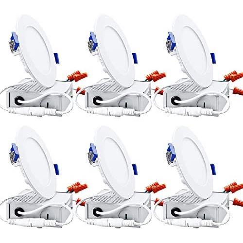 TORCHSTAR Basic Series 10W 4 Inch Low Profile Ultra-Thin Recessed Ceiling Light with Junction Box, 4000K Cool White Dimmable Can-killer Downlight, 650lm 80W Eqv. ETL and Energy Star, Pack of 6