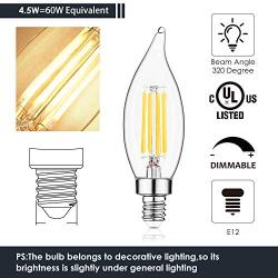 E12 LED Candelabra Bulb 60W Equivalent Dimmable LED Chandelier Light Bulbs 4.5W 2700K Soft White 500LM B10 Flame Tip Vintage LED Filament Candle Bulb with Decorative Candelabra Base, 6 Packs