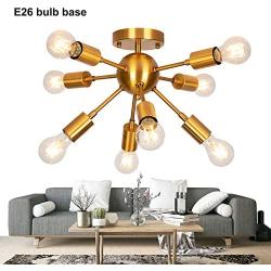 GRUSTRUST Golden Retro Brass Flush Mount Ceiling Light 8 Lights E26 Base Middle Ages Sputnik Chandeliers Ceiling Light Fixture for Dining Room, Living Room and Bedroom(Bulbs not Included)