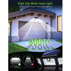 TonyEst Solar Lights Outdoor, Wide Angle 132 LED Solar Motion Sensor Lights Adjustable Waterproof Outdoor Security Lighting 6500K Solar Wall Light with 3 Modes, Bright Light for Yard Garage (2 Pack)