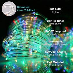 ALOVECO Rope Lights Outdoor, 66ft 336 LED String Lights Plug in Connectable Remote Dimmable Waterproof Indoor Outdoor String Lights for Christmas Party/Tree/Patio/Garden/Deck/Fence Decor-Multicolor