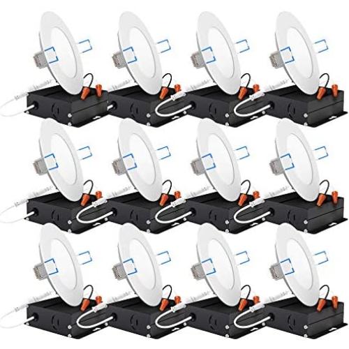 Sunco Lighting 12 Pack 4 Inch Slim LED Downlight with Junction Box,10W=60W, 650 LM, Dimmable, 3000K Warm White, Recessed Jbox Fixture, Simple Retrofit Installation - ETL & Energy Star