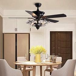 SILJOY 50” Reversible Ceiling Fan with Lights and Remote, Classical Design Ceiling Fan, Elegant Modern Indoor Chandelier Fan Light Kit for Bedroom Dining Room 5 Wood Blades, Black