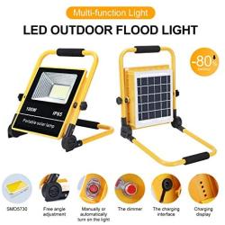 Portable Outdoor Solar led Flood Light, 100W LED Work Light 6000K Solar Powered Security Lights for Camping Lights,Warning Light