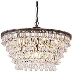 Wellmet Crystal Chandeliers, 6 Lights 5 Tiers Crystal Light, Adjustable Ceiling Light, Modern Chandelier Lighting Fixture for Bedroom, Hallway, Bar, Kitchen, Bathroom, Dining Room, W20-inch