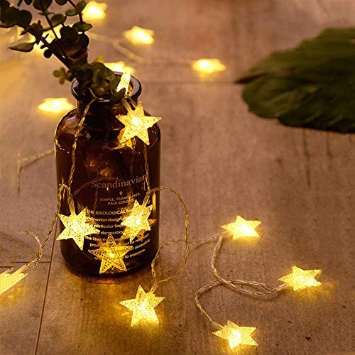 ANJAYLIA 40 LED Star String Lights 20 FT Fairy Christmas Lights Battery Operated for Indoor & Outdoor, Party, Wedding and Holiday Decorations Warm White