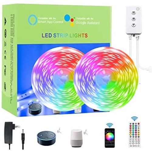 Smart LED Strip Lights 65.6ft, WiFi Lights Strip Music Sync Tape Lights with Color Changing RGB Strips LED Bedroom Lights Works with Android and iOS,Google Home and Alexa