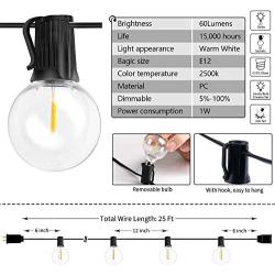 bebuonlux Globe String Lights 25Ft LED Patio Lights with 27 G40 Shatterproof Bulbs, Outdoor Waterproof Hanging Lights for Backyard Gazebo Cafe Bistro