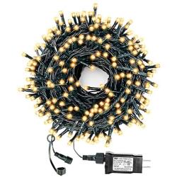 Decute 105FT 300 LED Outdoor Christmas String Lights Indoor UL Certified with End-to-End Plug 8 Modes, Waterproof Starry Light for Christmas Tree Halloween Patio Garden Wedding Party Decor, Warm White