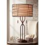 Marlowe Modern Table Lamp Metal Woven Bronze Burlap Drum Shade for Living Room Family Bedroom Bedside Nightstand - Franklin Iron Works
