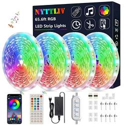 LED Strip Lights,65.6ft/20m NYTTLIV Smart Led Lights SMD 5050 RGB Color Changing Rope Lights with Bluetooth Controller Sync to Music Apply for TV,Bedroom,Party and Home Decoration (65.6FT/20M)