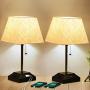 Towkka USB Table Lamps, Pull Chain Switch Bedside Lamps Built-in Dual USB Ports&2 AC Outlets, Stylish Nightstand Table Lamps for Bedroom, Living Room Office, College Dorm, Guest Room(Set of 2)