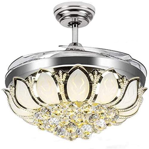 RuiWing 42 inch Dimmable Crystal Ceiling Fan with Lights and Remote 3 Color Dimmable Led Light Polished Silver Luxury Chandelier for Bedroom, Dining Rooms, Living Room Lights