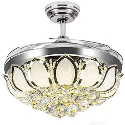RuiWing 42 inch Dimmable Crystal Ceiling Fan with Lights and Remote 3 Color Dimmable Led Light Polished Silver Luxury Chandelier for Bedroom, Dining Rooms, Living Room Lights