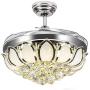RuiWing 42 inch Dimmable Crystal Ceiling Fan with Lights and Remote 3 Color Dimmable Led Light Polished Silver Luxury Chandelier for Bedroom, Dining Rooms, Living Room Lights