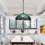 LITFAD LED Pendant Lighting 4 Light Dome Pendant Light Tiffany Victorian Stained Glass Drop Light Ceiling Hanging Light for Restaurant Living Room Bedroom Hotel - Blue