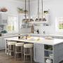 LNC Chandelier, Glass Pendant Light for Kitchen Island in Rustic Wood and Metal, Farmhouse Hanging Lamp for Dining Room