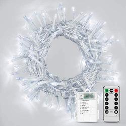 Koxly Christmas Lights, 2 Pack Battery Operated String Lights with Remote Timer Waterproof 8 Modes 16.4ft 50 LED String Lights for Bedroom,Garden,Party,Xmas Tree Indoor Outdoor Decorations, Cool White