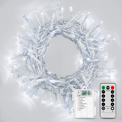 Koxly Christmas Lights, 2 Pack Battery Operated String Lights with Remote Timer Waterproof 8 Modes 16.4ft 50 LED String Lights for Bedroom,Garden,Party,Xmas Tree Indoor Outdoor Decorations, Cool White