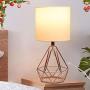 Depuley Modern Rose Gold Table Lamp for Living Room, Small Metal Desk Lamp Hollowed Out Base with Fabric Shade,5W Nightstand Lamps for Bedroom/Office/Side (E26 Bulb Incl.)