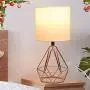 Depuley Modern Rose Gold Table Lamp for Living Room, Small Metal Desk Lamp Hollowed Out Base with Fabric Shade,5W Nightstand Lamps for Bedroom/Office/Side (E26 Bulb Incl.)