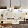 Wire Cage Pendant Light Plug in Light Fixture with On/Off Switch Diamond Shape Hanging Lamp with Vintage Bronze Socket Swag Lighting for Kitchen Island Dining Room Bar Counter (Black, 1 Light)