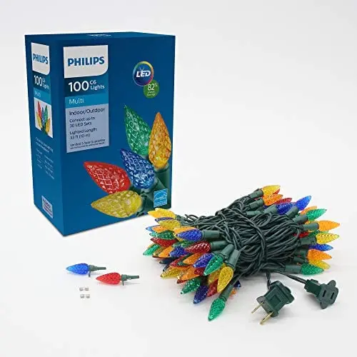 PHILIPS 100 LED Multi Colored Faceted C6 Light String, Multicolored PHILIPS 100 LED Multi Colored Faceted C6 Light String, Multicolored