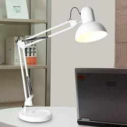 Injuicy Modern Folding Metal Lampshade Led Long Arm Table Lights Eye Protection Energy Saving Reading Learning Desk Accent Lamps Bedside Work Students Children Study Living Room Lamp (White)