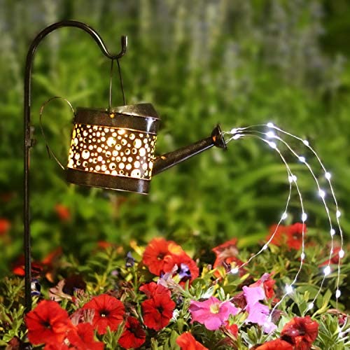 AMWGIMI Garden Solar Lights Pathway Outdoor,Dew Drop Water Can Garden Stake Metal Lights Decorative Yard Art Waterproof LED Garden Lights,for Patio Yard Walkway Pathway Lawn Decorations