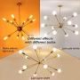 YHYSTL Modern Sputnik Chandelier Vintage Brushed Brass Ceiling Light Fixture Industrial Pendant Lighting for Dining Room Kitchen Living Room Bedroom Brass 12 Lights