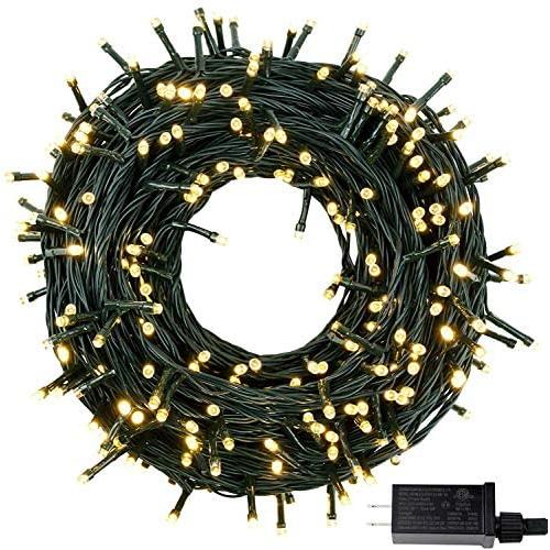 Extendable Green Wire 82FT 200 LED Christmas String Lights, 8 Lighting Modes Christmas Tree Lights with UL Certified, Wedding Holiday Party Decoration Indoor Outdoor Fairy Lights (Warm White)